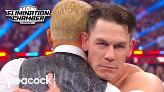 John Cena The Rock Attack Cody Rhodes  Elimination Chamber 2025  WWE Highlights  Peacock [upl. by Kitchen143]