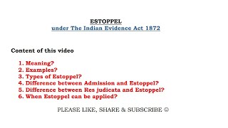 Estoppel in Indian Evidence Act  Section 115 to 117 [upl. by Gibby]