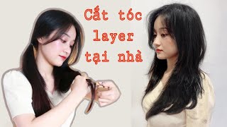 ENG CC Tự cắt tóc layer tại nhà  How I cut my hair at home in long layers  Long layered hair cut [upl. by Ycnan416]