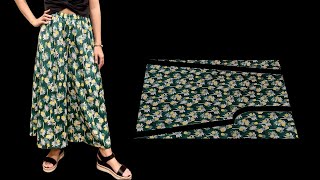 Very easy Palazzo Pants Trousers cutting and sewing  DIY culottes pants [upl. by Ozan]