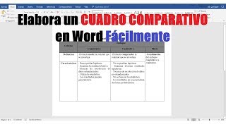 CÓMO HACER UN CUADRO COMPARATIVO EN WORD FÁCILMENTE [upl. by Ahsropal]