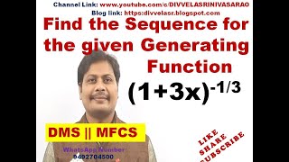 Find the Sequence generated by given Generating function  Generating Sequence  DMS  MFCS [upl. by Bucella697]