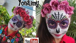 PINTACARITAS DE CATRINA  SUGAR SKULL FACE PAINTING [upl. by Ecirtael49]